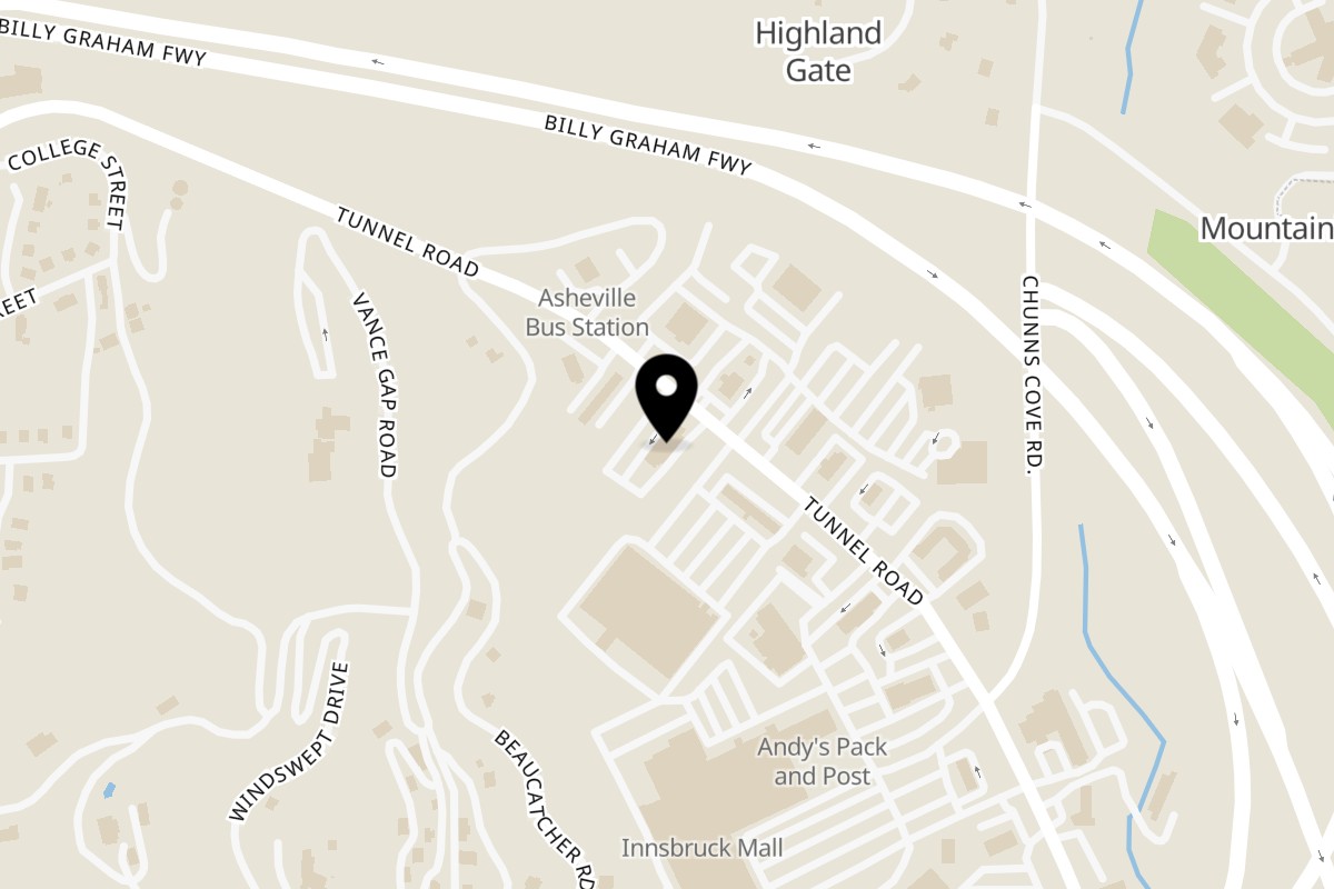 Map showing the location of Papa's & Beer on 17 Tunnel Rd in Asheville
